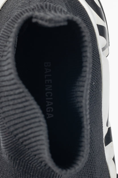 Balenciaga Speed Black & White Graffiti Knit Sock Sneakers