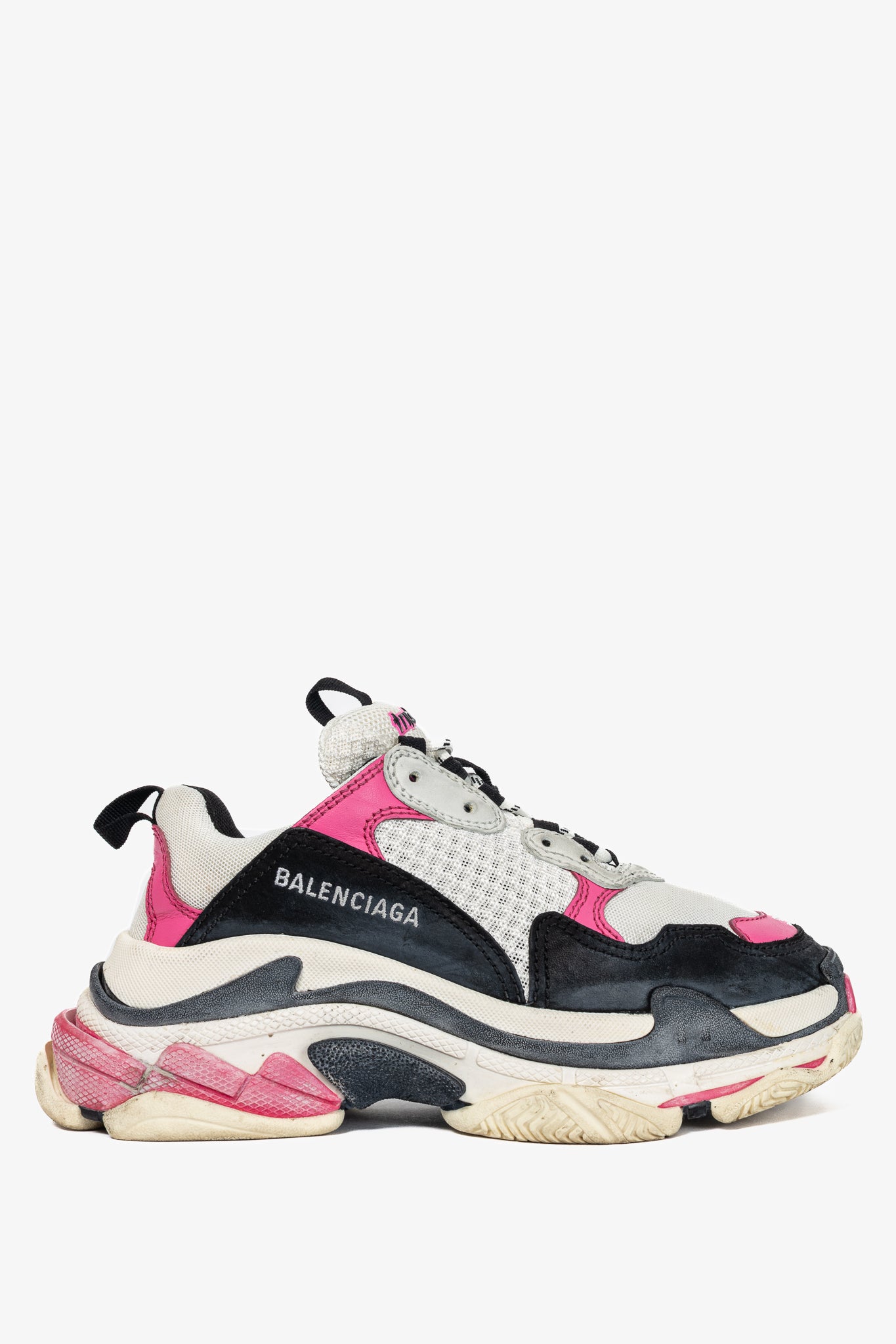 Balenciaga Triple S White, Black & Pink Chunky Low-Top Sneakers