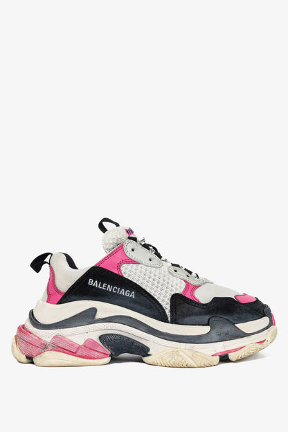 Balenciaga Triple S White, Black & Pink Chunky Low-Top Sneakers