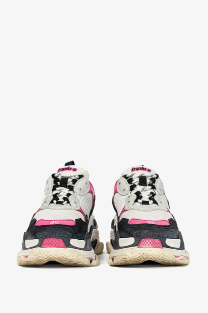 Balenciaga Triple S White, Black & Pink Chunky Low-Top Sneakers