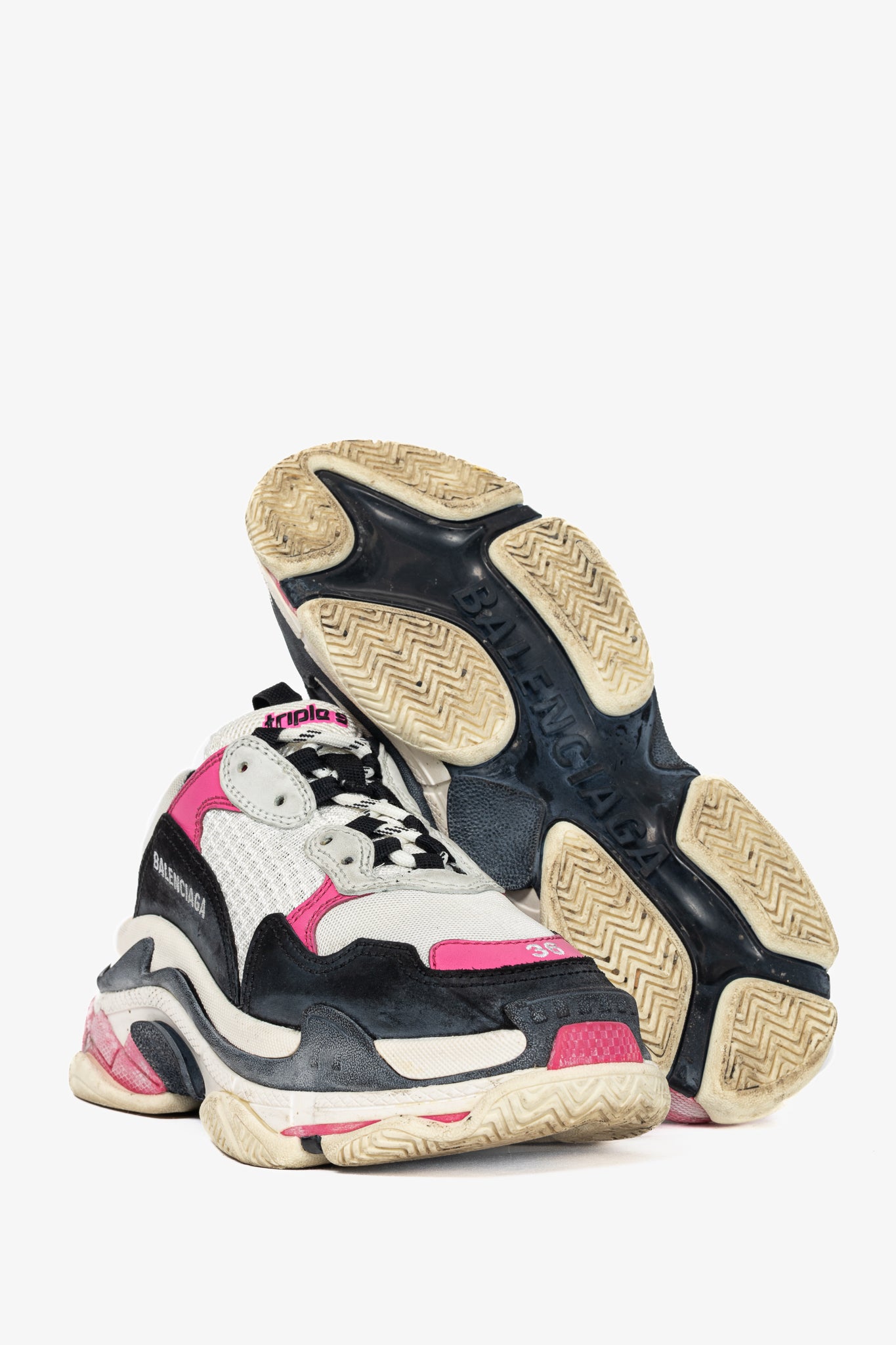 Balenciaga Triple S White, Black & Pink Chunky Low-Top Sneakers