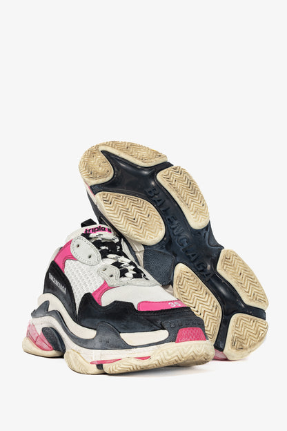 Balenciaga Triple S White, Black & Pink Chunky Low-Top Sneakers