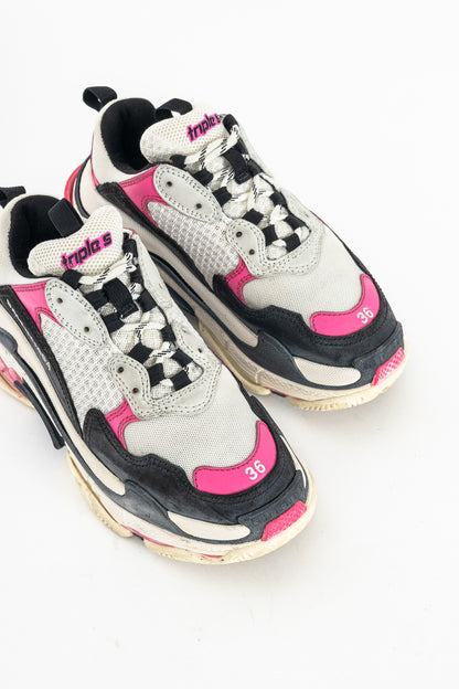 Balenciaga Triple S White, Black & Pink Chunky Low-Top Sneakers