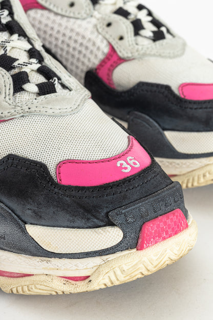 Balenciaga Triple S White, Black & Pink Chunky Low-Top Sneakers