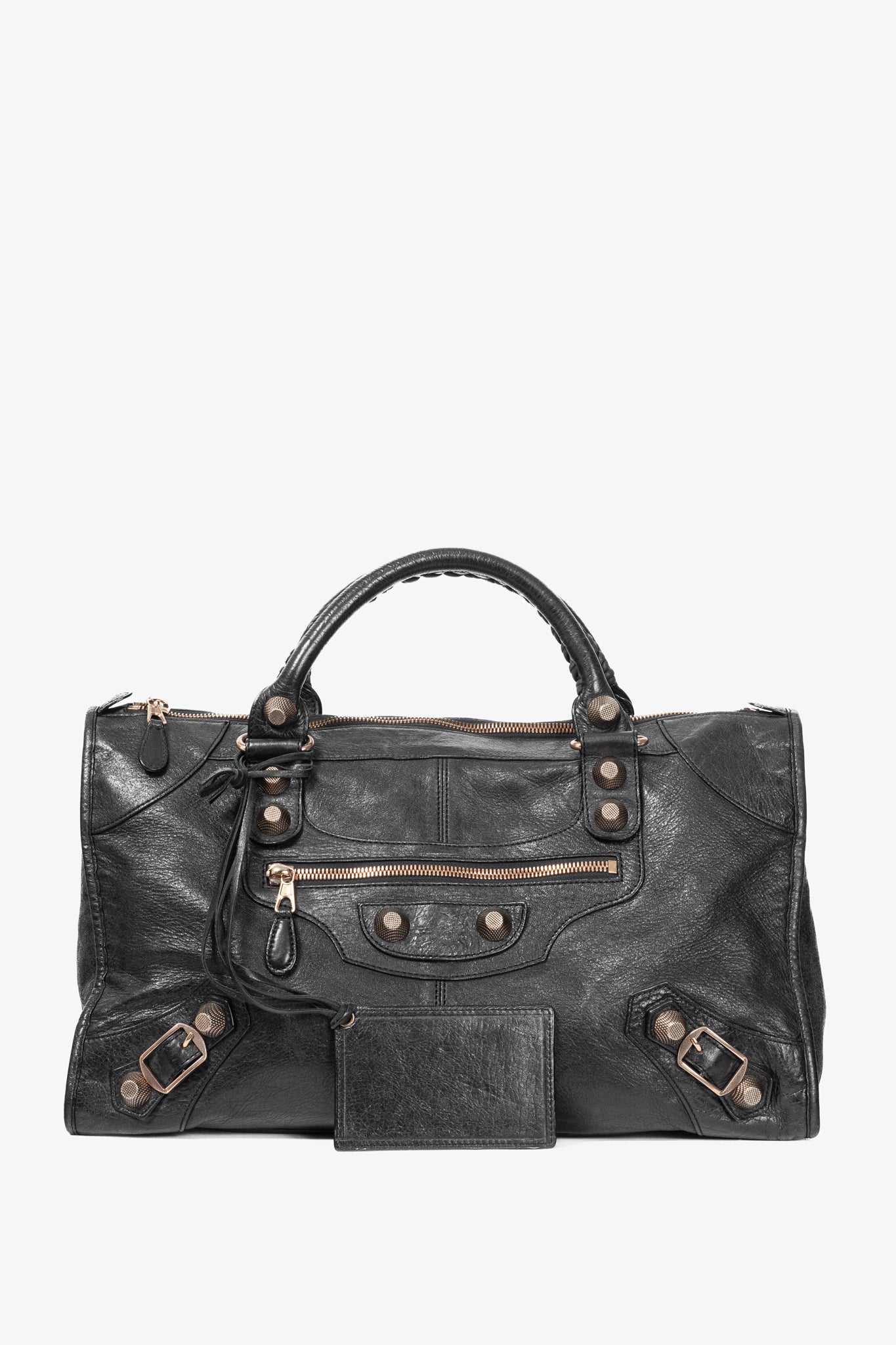 Balenciaga City Black Lambskin Leather Studded Handbag