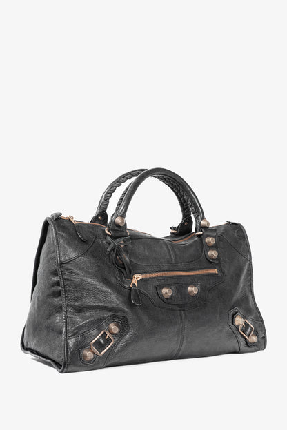 Balenciaga City Black Lambskin Leather Studded Handbag