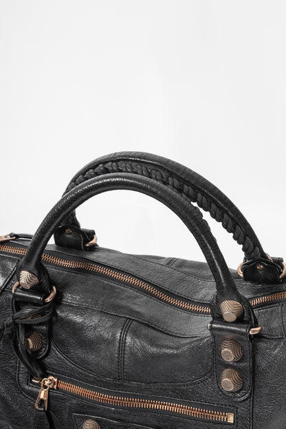 Balenciaga City Black Lambskin Leather Studded Handbag