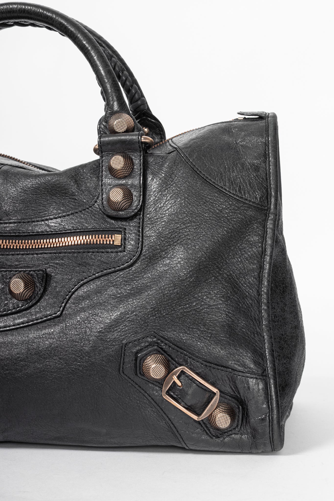 Balenciaga City Black Lambskin Leather Studded Handbag