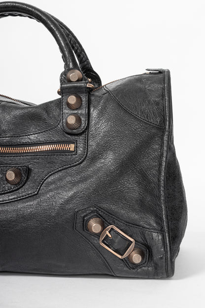 Balenciaga City Black Lambskin Leather Studded Handbag