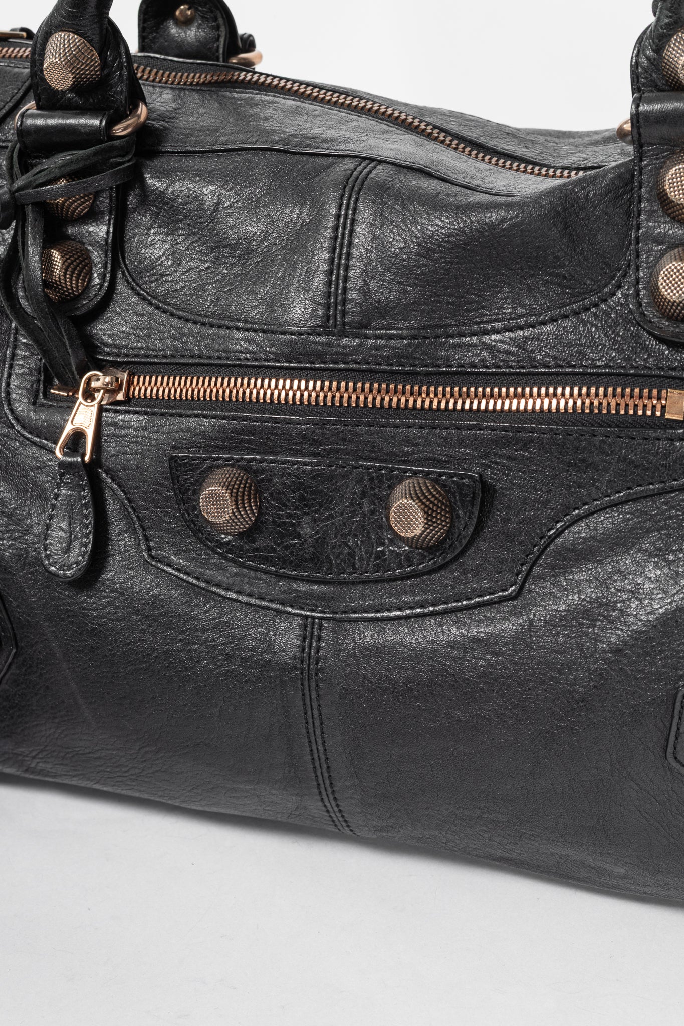 Balenciaga City Black Lambskin Leather Studded Handbag