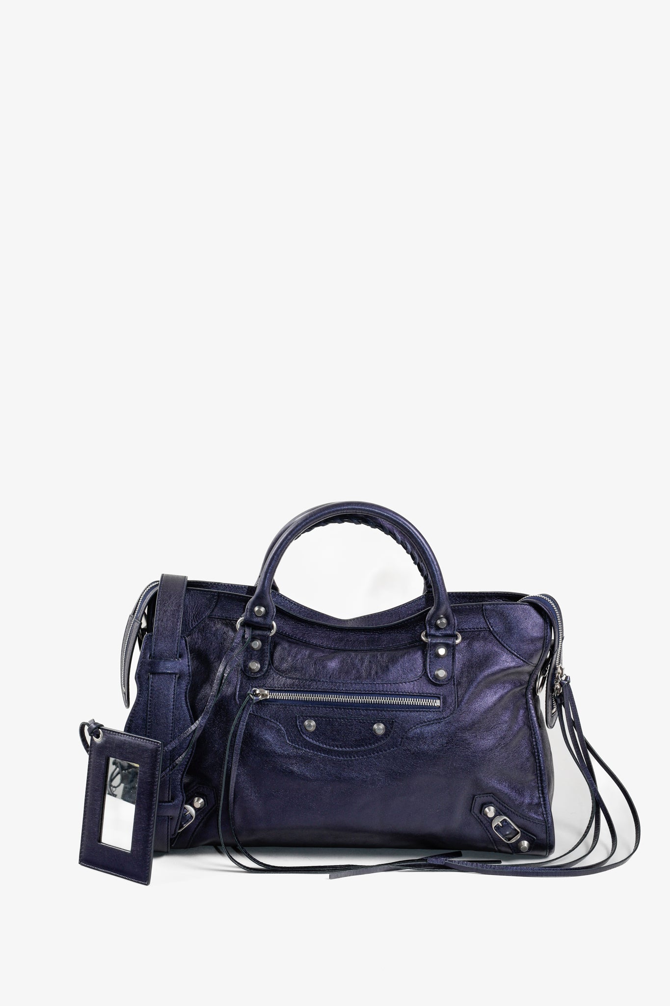 Balenciaga Blue Chevre Metallic Edge City Top Handle Bag