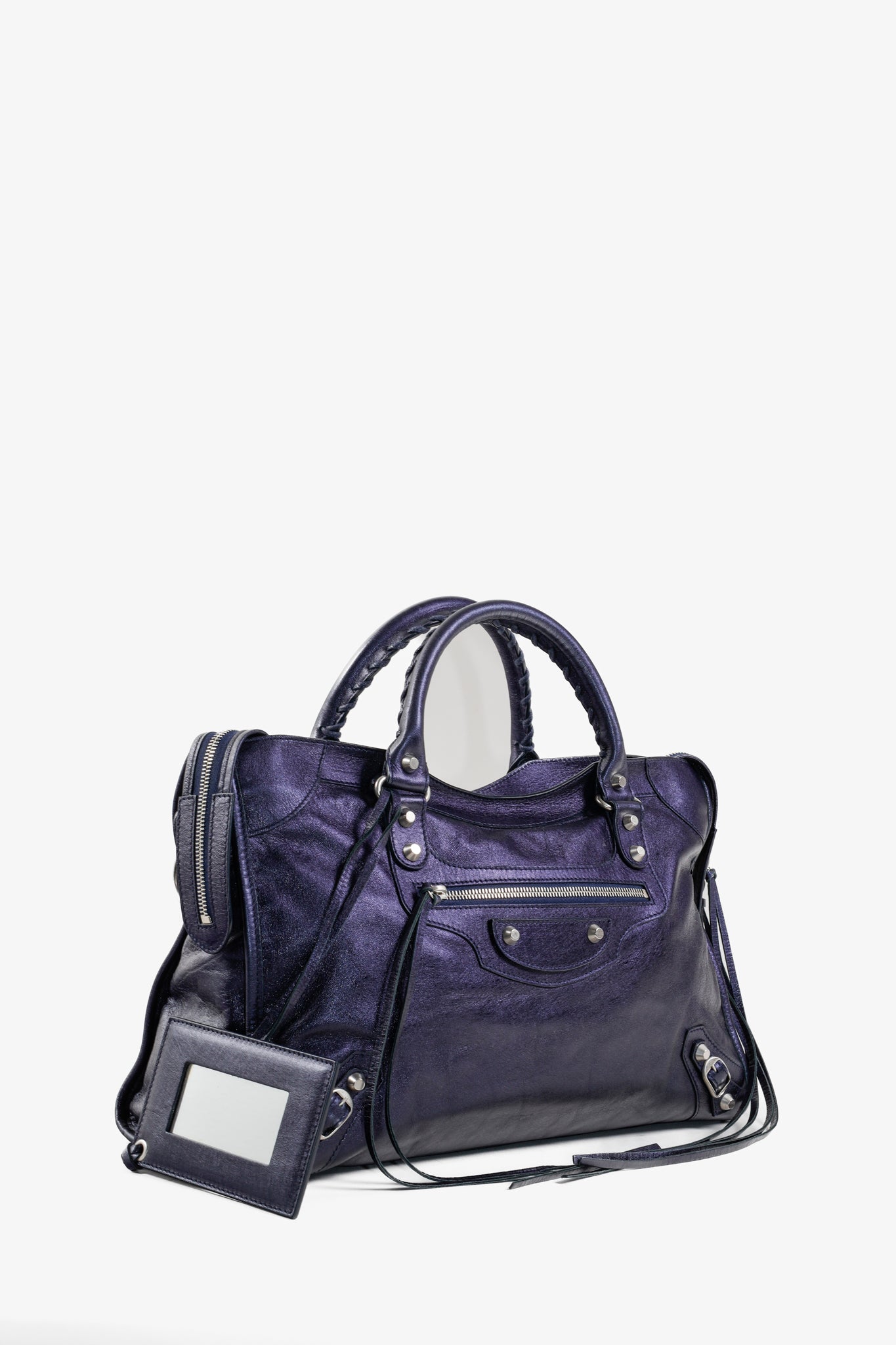 Balenciaga Blue Chevre Metallic Edge City Top Handle Bag