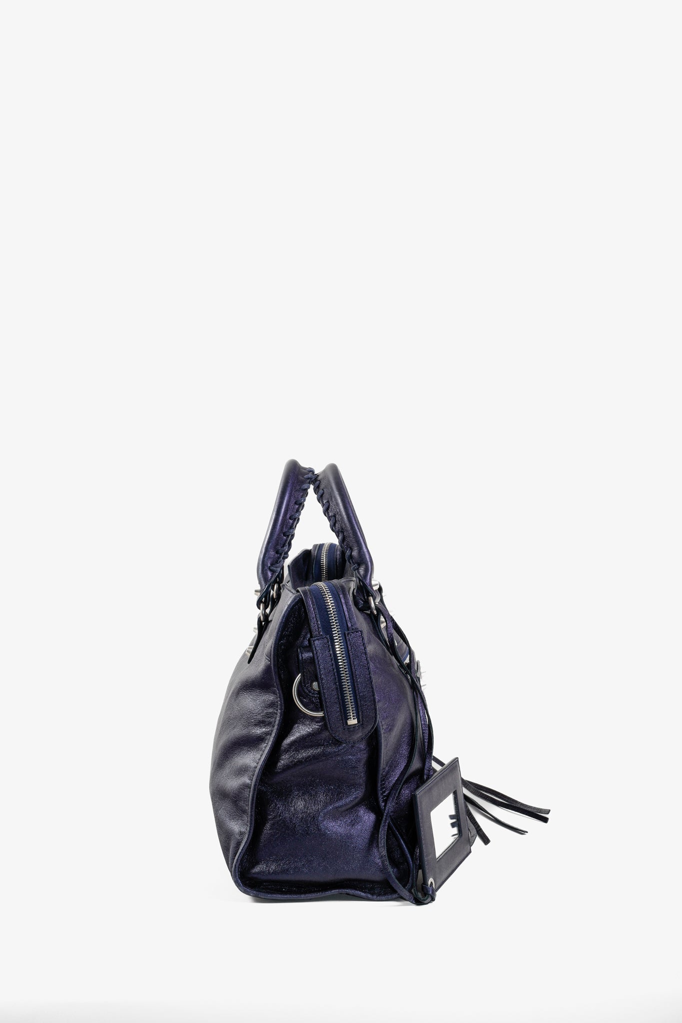 Balenciaga Blue Chevre Metallic Edge City Top Handle Bag