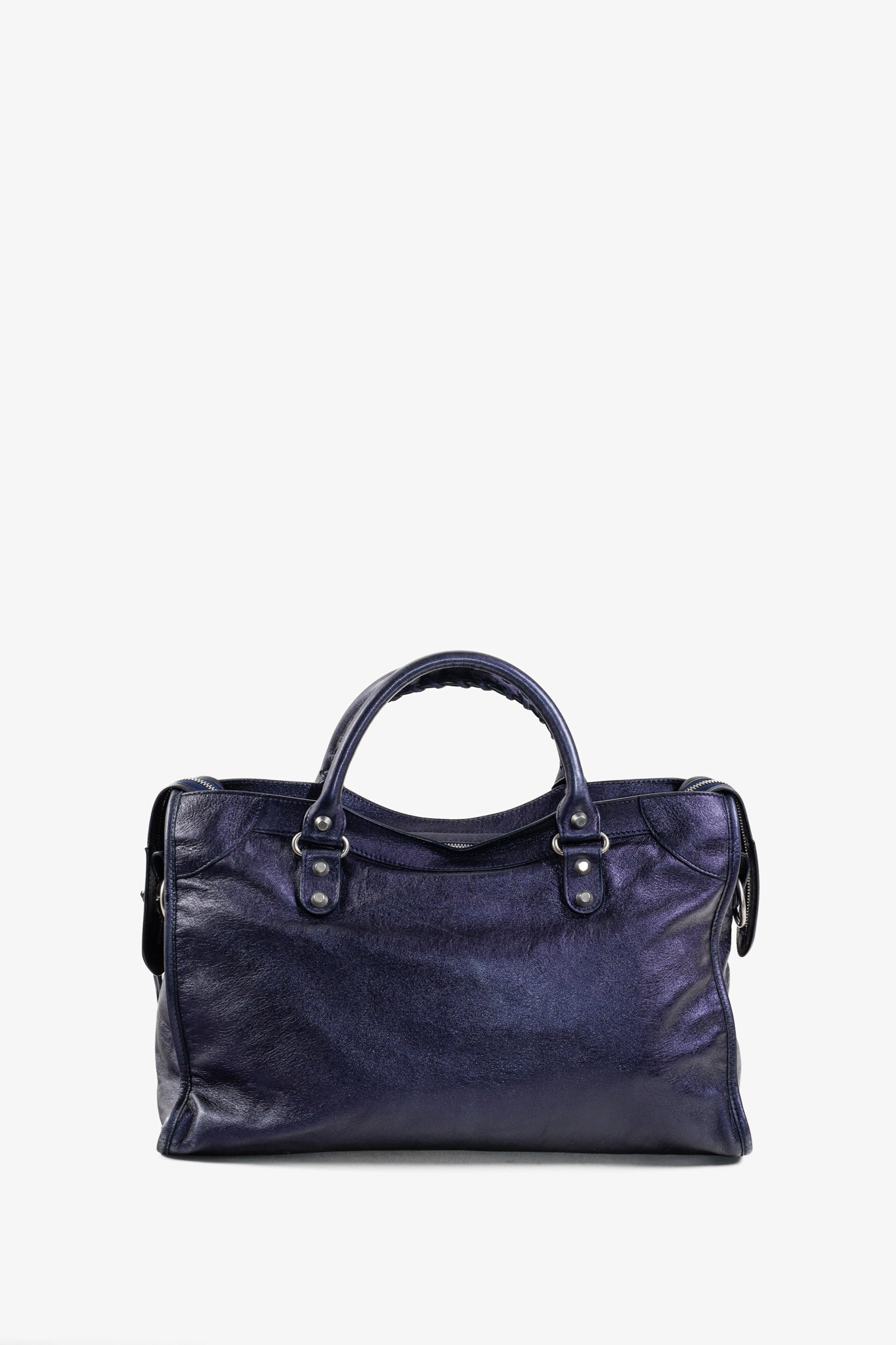 Balenciaga Blue Chevre Metallic Edge City Top Handle Bag