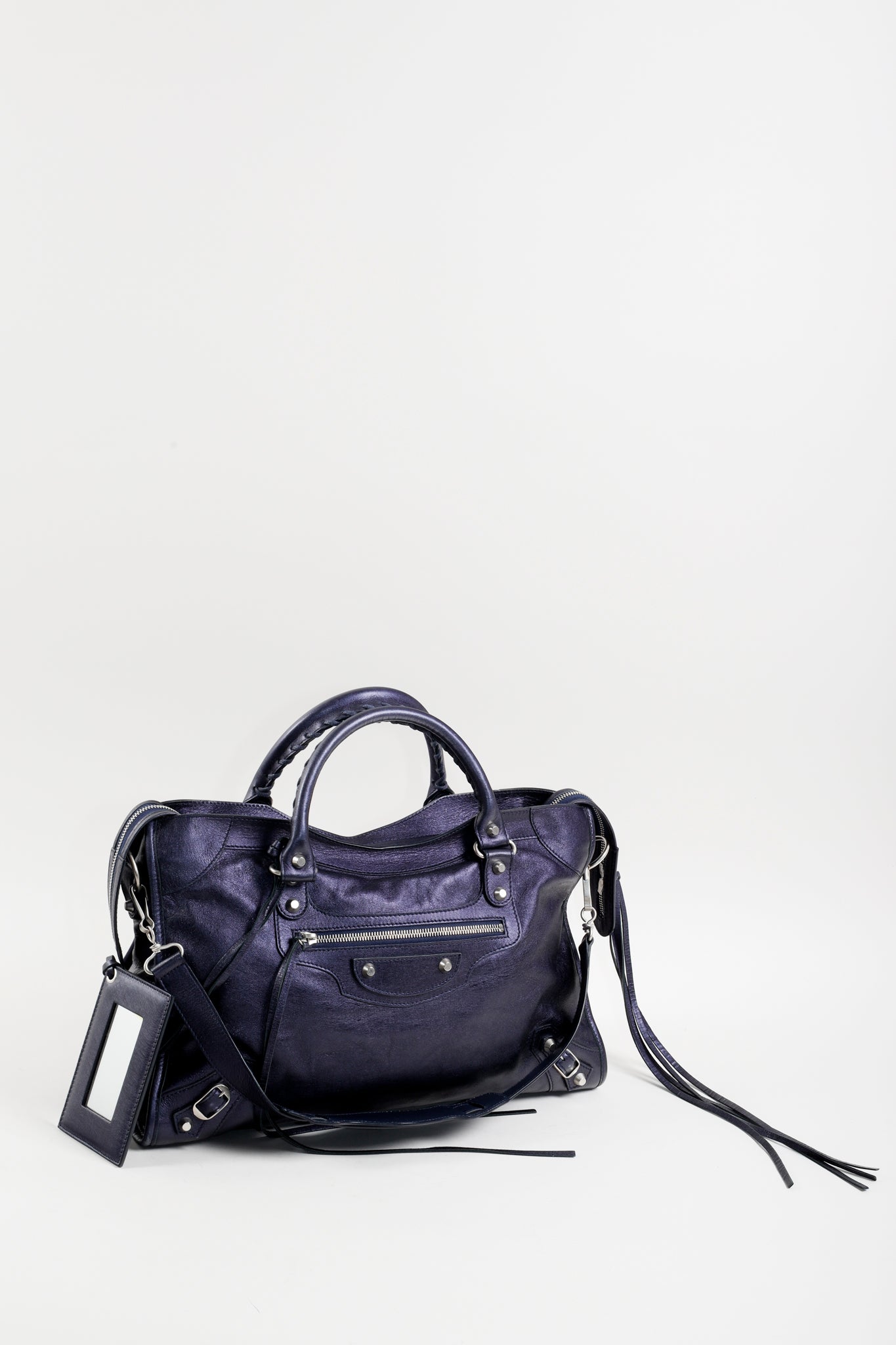 Balenciaga Blue Chevre Metallic Edge City Top Handle Bag