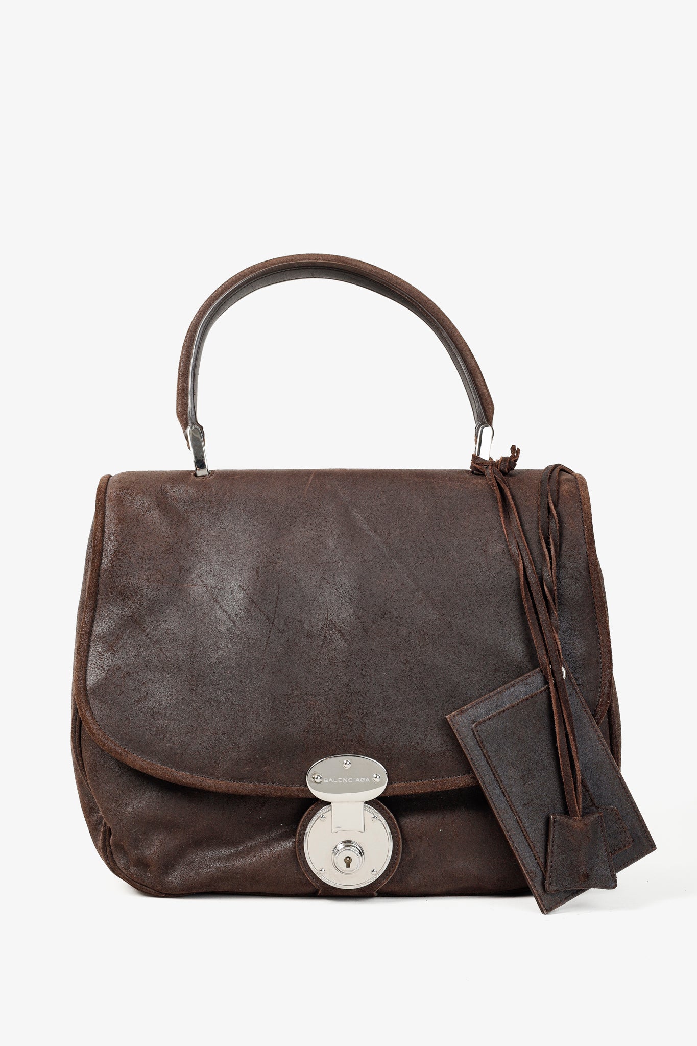 Balenciaga Brown Suede Saddle Work Bag