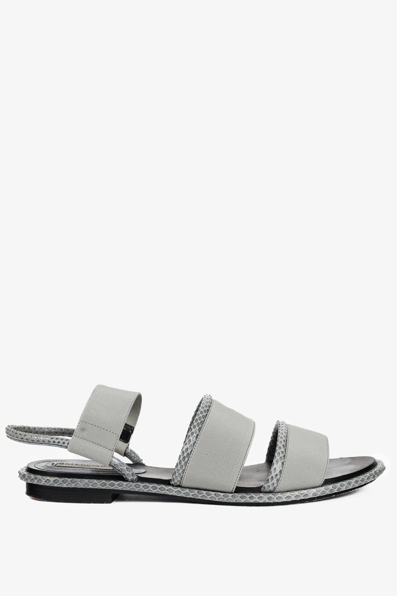 Balenciaga Grey Elastic Snakeskin-Embossed-Trim Slingback Sandals