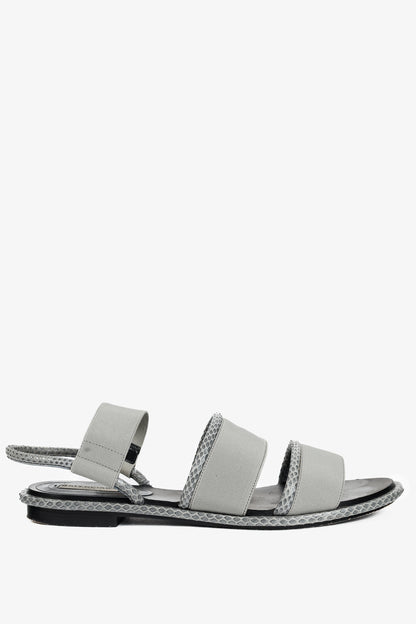 Balenciaga Grey Elastic Snakeskin-Embossed-Trim Slingback Sandals