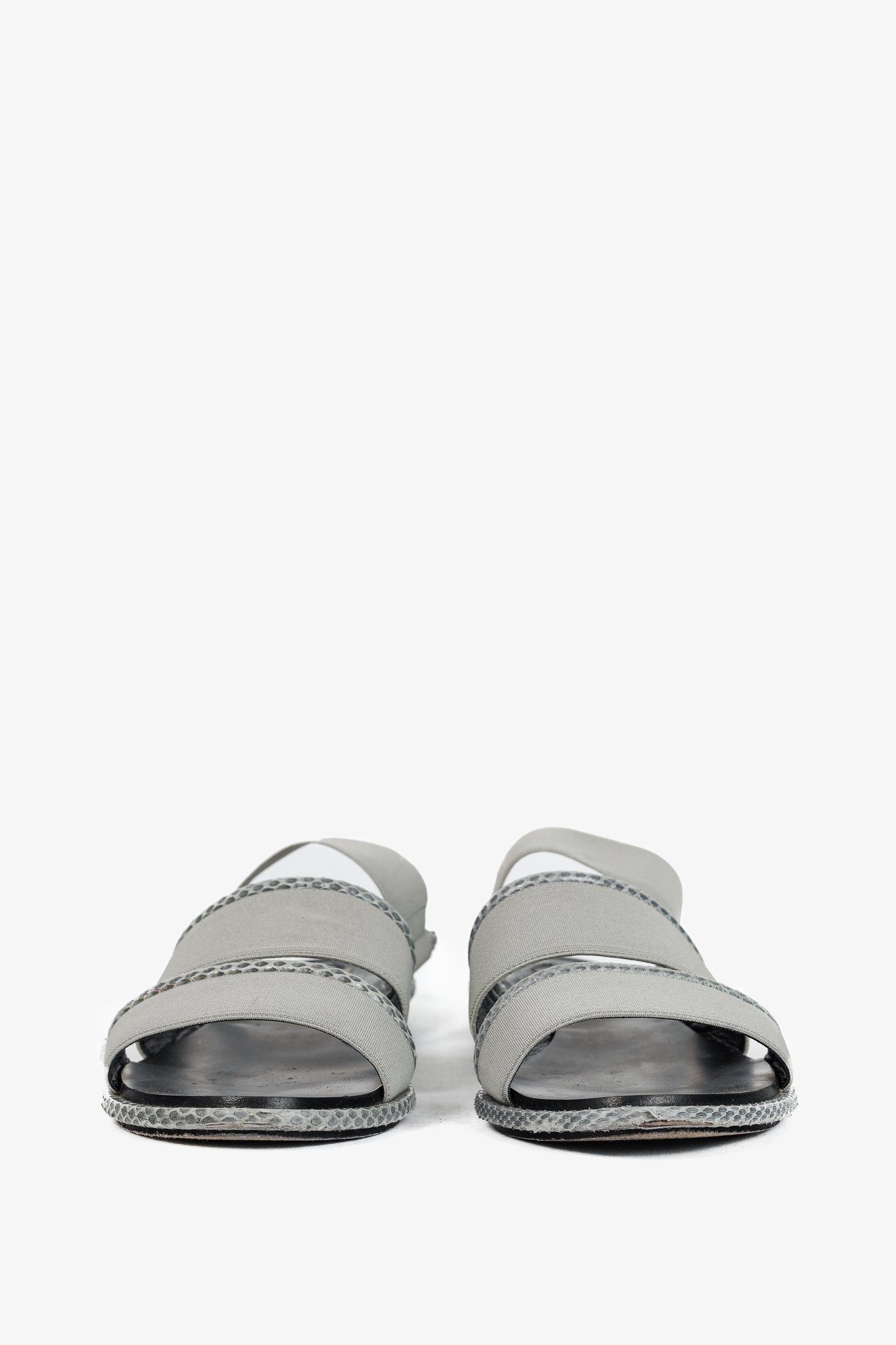 Balenciaga Grey Elastic Snakeskin-Embossed-Trim Slingback Sandals
