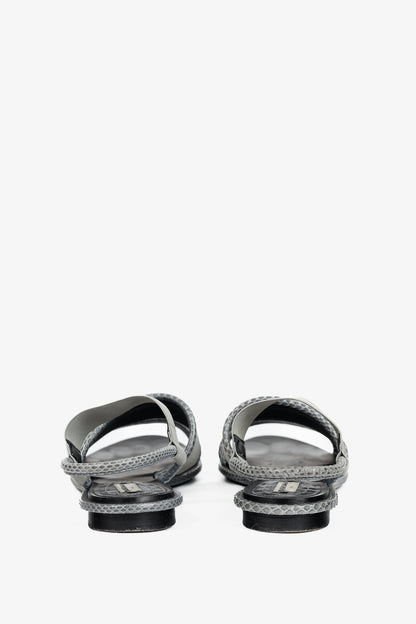 Balenciaga Grey Elastic Snakeskin-Embossed-Trim Slingback Sandals
