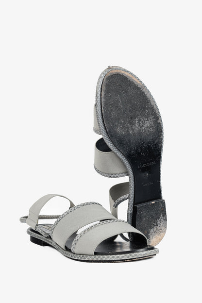 Balenciaga Grey Elastic Snakeskin-Embossed-Trim Slingback Sandals