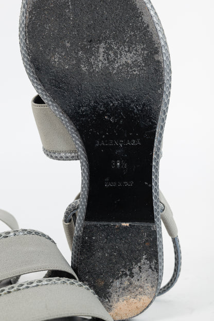 Balenciaga Grey Elastic Snakeskin-Embossed-Trim Slingback Sandals
