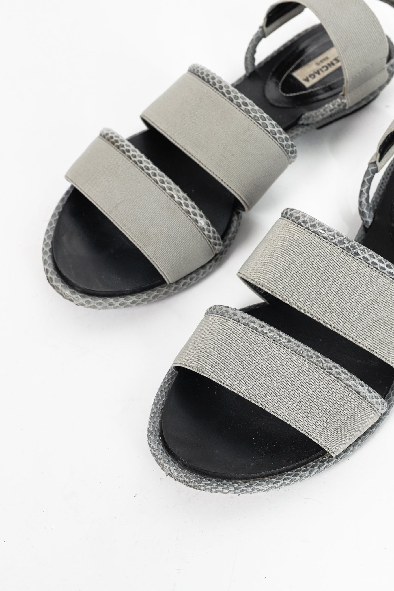 Balenciaga Grey Elastic Snakeskin-Embossed-Trim Slingback Sandals