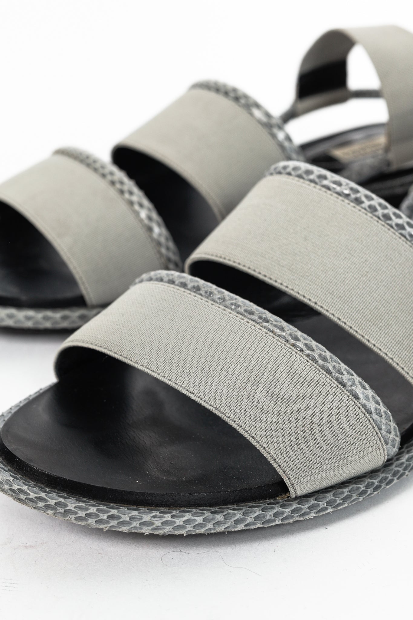 Balenciaga Grey Elastic Snakeskin-Embossed-Trim Slingback Sandals
