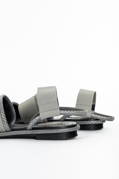 Balenciaga Grey Elastic Snakeskin-Embossed-Trim Slingback Sandals
