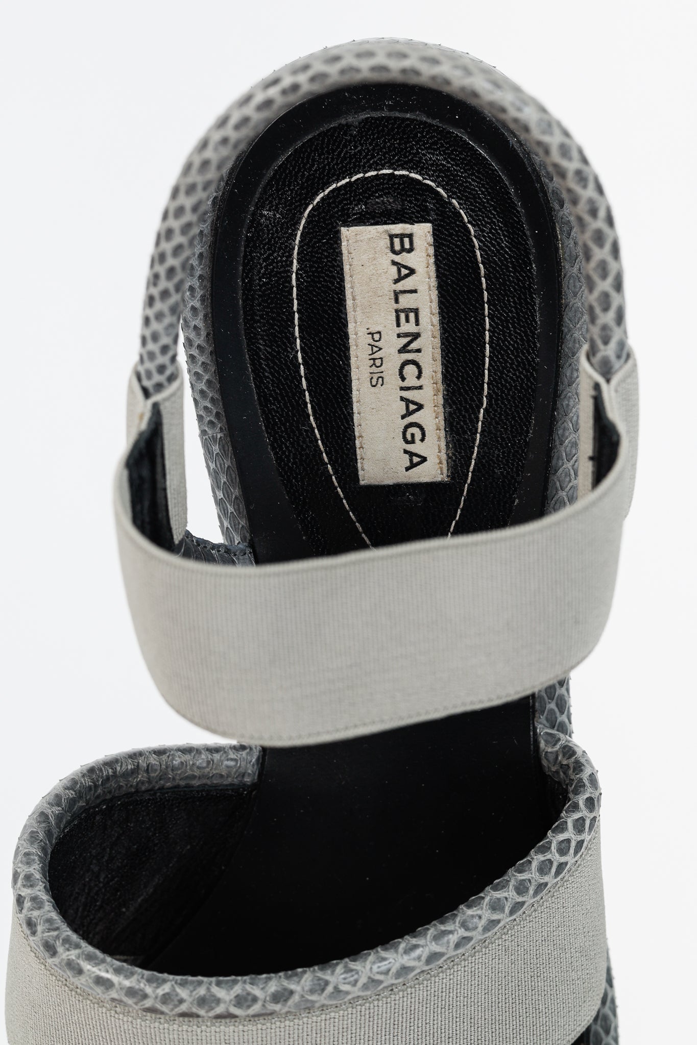 Balenciaga Grey Elastic Snakeskin-Embossed-Trim Slingback Sandals