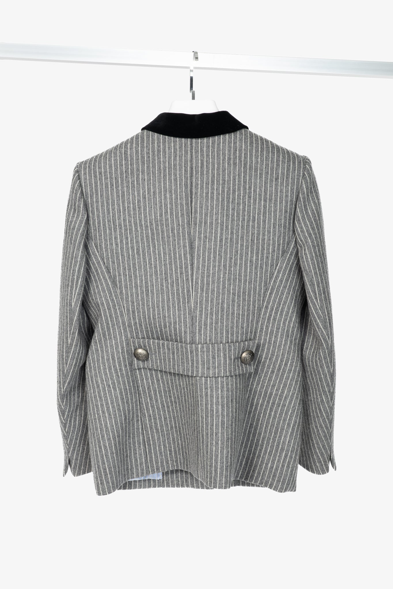 Balenciaga AW07 Grey Pinstripe Wool-Flannel Velvet-Lapel Blazer
