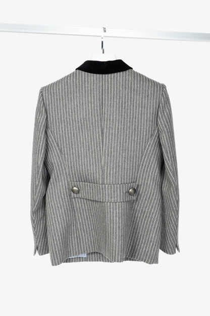 Balenciaga AW07 Grey Pinstripe Wool-Flannel Velvet-Lapel Blazer
