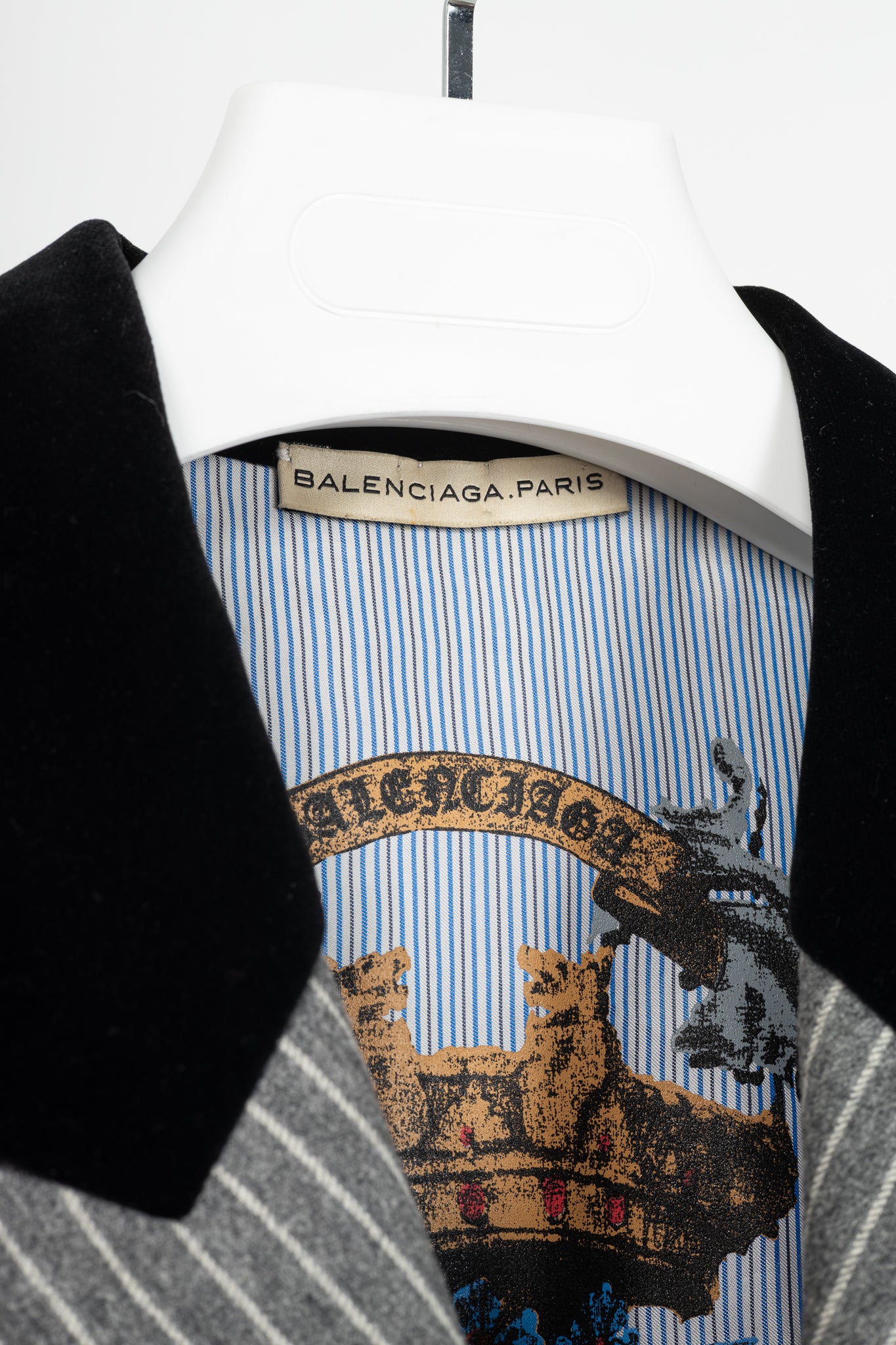 Balenciaga AW07 Grey Pinstripe Wool-Flannel Velvet-Lapel Blazer