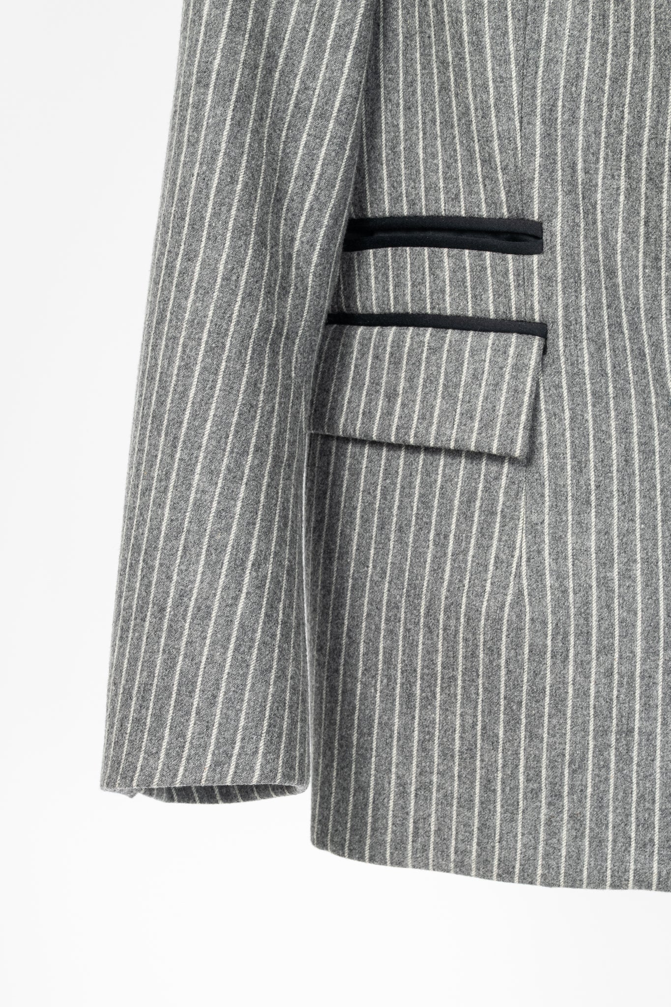 Balenciaga AW07 Grey Pinstripe Wool-Flannel Velvet-Lapel Blazer