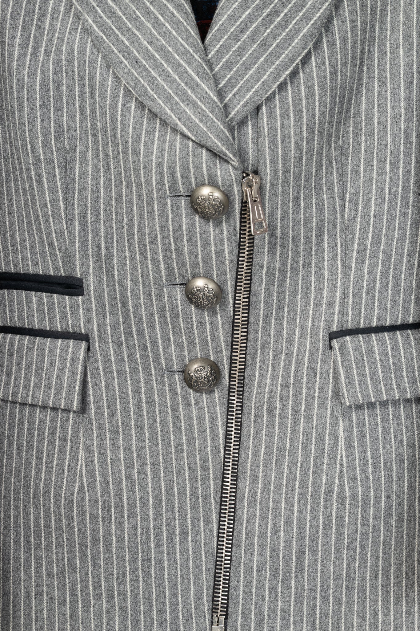 Balenciaga AW07 Grey Pinstripe Wool-Flannel Velvet-Lapel Blazer