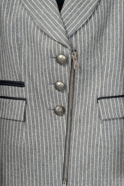 Balenciaga AW07 Grey Pinstripe Wool-Flannel Velvet-Lapel Blazer