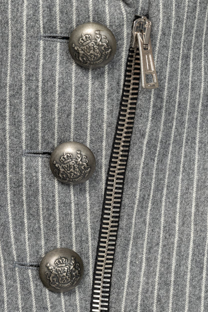 Balenciaga AW07 Grey Pinstripe Wool-Flannel Velvet-Lapel Blazer
