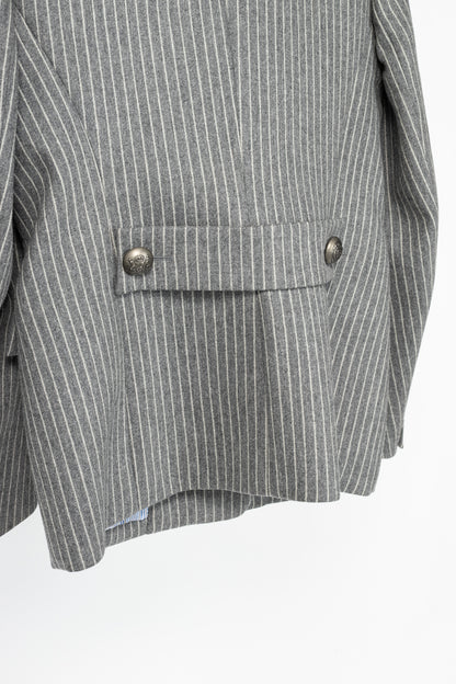 Balenciaga AW07 Grey Pinstripe Wool-Flannel Velvet-Lapel Blazer
