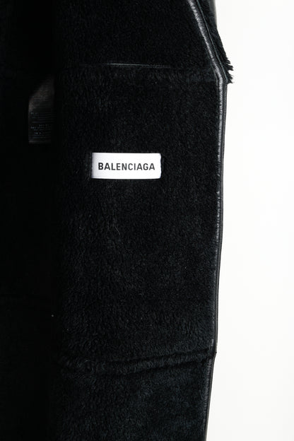 Balenciaga PF/19 Black Leather Shearling Belted Trench Coat