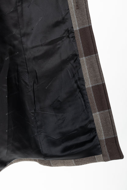 Balenciaga AW/16 Runway Brown Check Wool Belted Coat
