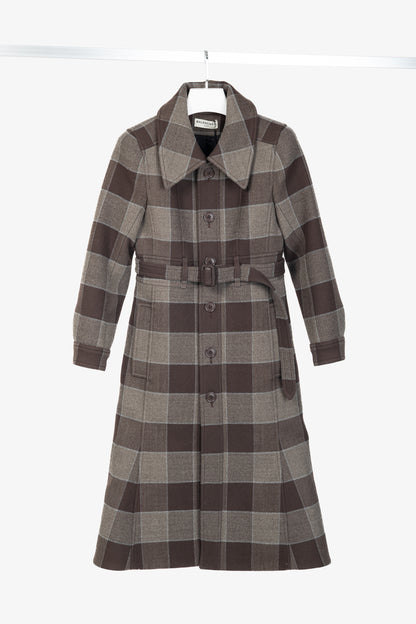 Balenciaga AW/16 Runway Brown Check Wool Belted Coat