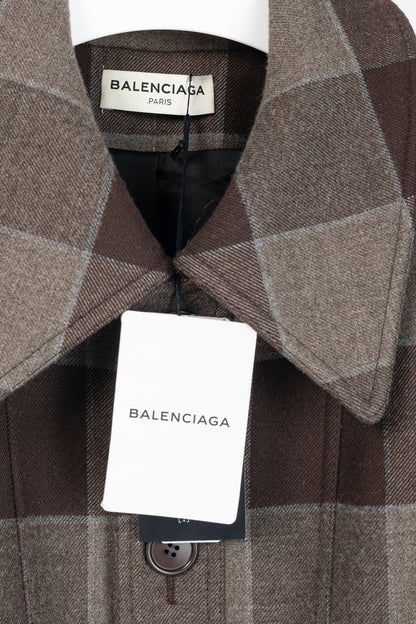 Balenciaga AW/16 Runway Brown Check Wool Belted Coat