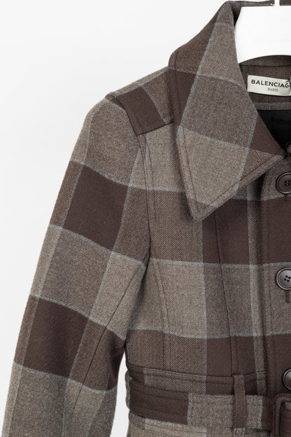 Balenciaga AW/16 Runway Brown Check Wool Belted Coat