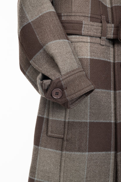Balenciaga AW/16 Runway Brown Check Wool Belted Coat