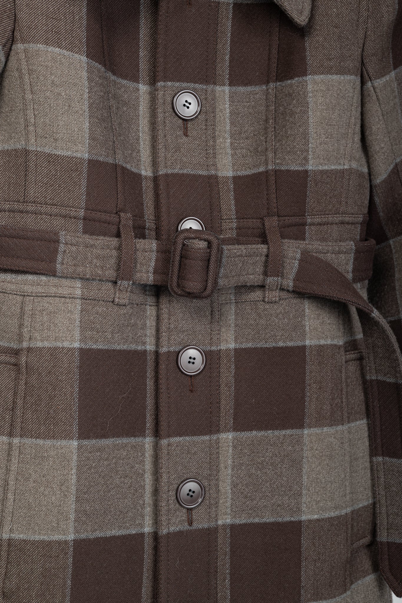 Balenciaga AW/16 Runway Brown Check Wool Belted Coat