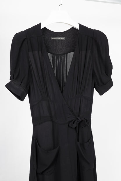 Balenciaga Black Silk-Crepe Wrap Maxi Dress
