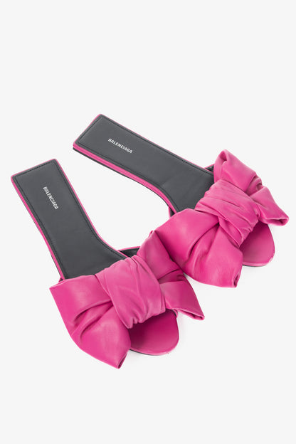 Balenciaga Magenta Pink Square Knife Bow Open-Toe Mule Sandals
