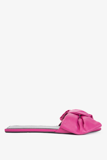 Balenciaga Magenta Pink Square Knife Bow Open-Toe Mule Sandals