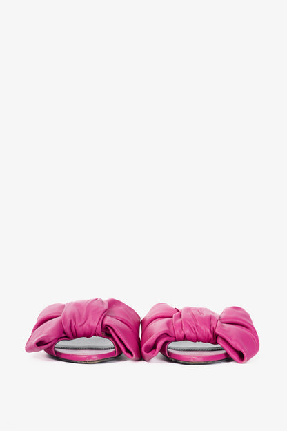Balenciaga Magenta Pink Square Knife Bow Open-Toe Mule Sandals