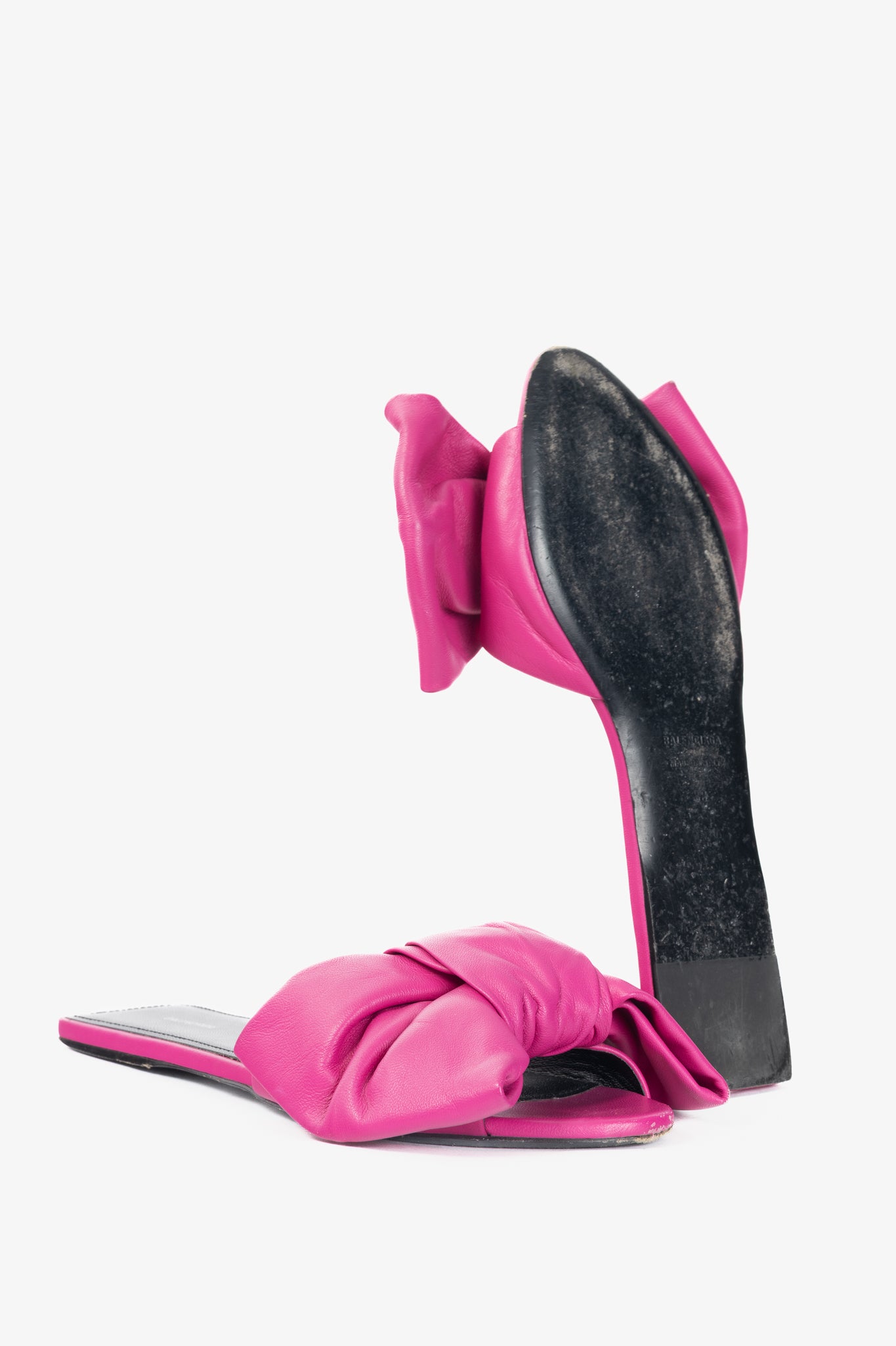Balenciaga Magenta Pink Square Knife Bow Open-Toe Mule Sandals